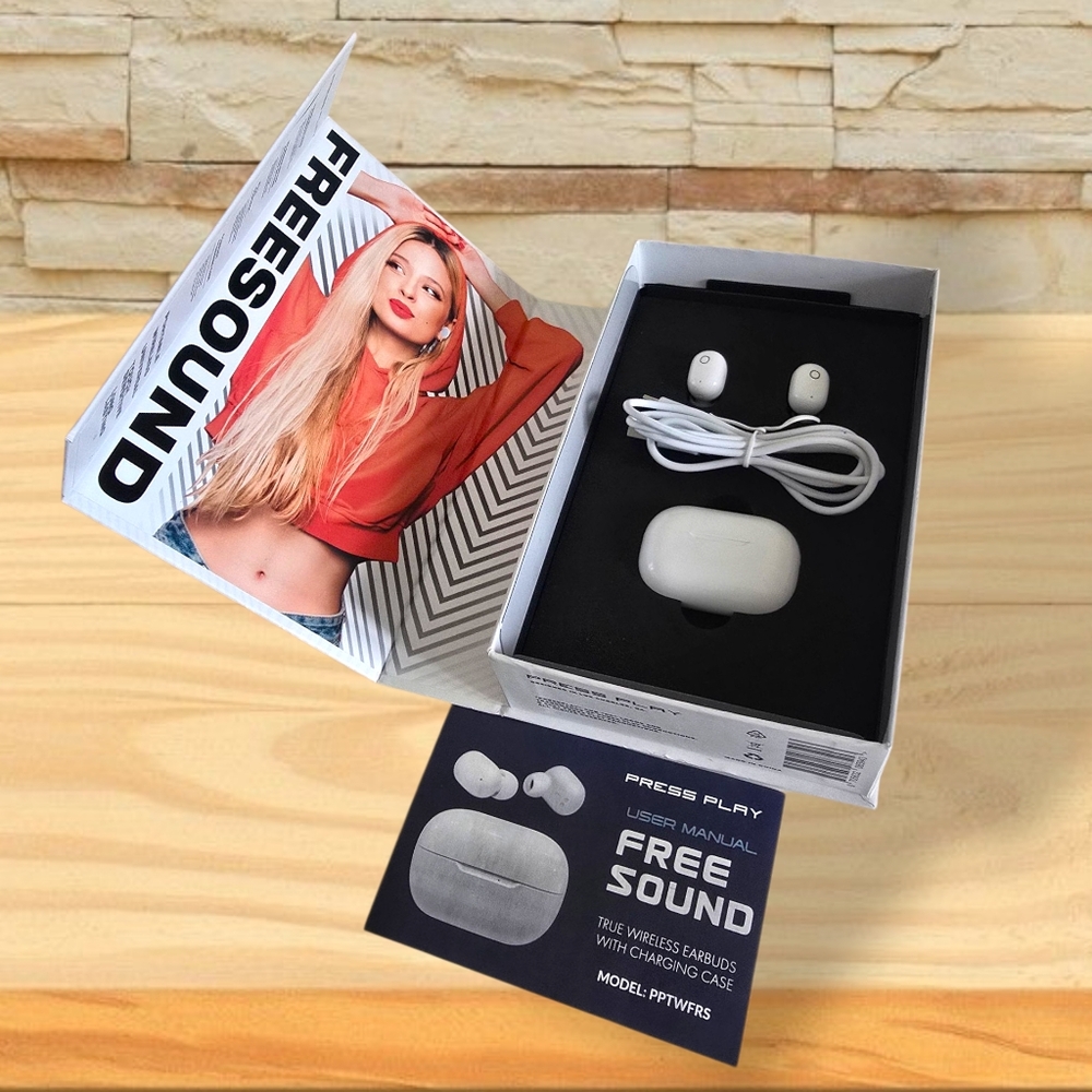 New 🤍 Press Play FREESOUND White True Wireless Earbuds with Charging Case - Picture 10 of 16